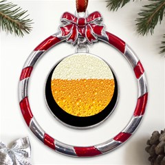 Bubble-beer Metal Red Ribbon Round Ornament by Sarkoni