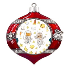 Astronaut-dog-cat-clip-art-kitten Metal Snowflake And Bell Red Ornament by Sarkoni