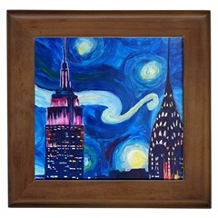 Starry Night In New York Van Gogh Manhattan Chrysler Building And Empire State Building Framed Tile