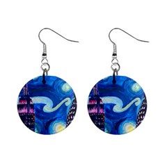 Starry Night In New York Van Gogh Manhattan Chrysler Building And Empire State Building Mini Button Earrings