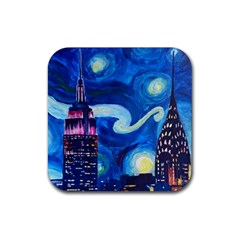 Starry Night In New York Van Gogh Manhattan Chrysler Building And Empire State Building Rubber Coaster (square)