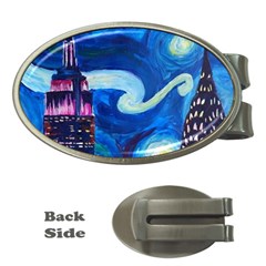 Starry Night In New York Van Gogh Manhattan Chrysler Building And Empire State Building Money Clips (oval)  by Sarkoni