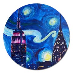 Starry Night In New York Van Gogh Manhattan Chrysler Building And Empire State Building Magnet 5  (round)