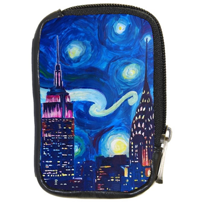 Starry Night In New York Van Gogh Manhattan Chrysler Building And Empire State Building Compact Camera Leather Case