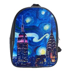 Starry Night In New York Van Gogh Manhattan Chrysler Building And Empire State Building School Bag (large) by Sarkoni