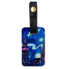 Starry Night In New York Van Gogh Manhattan Chrysler Building And Empire State Building Luggage Tag (one Side) by Sarkoni