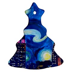 Starry Night In New York Van Gogh Manhattan Chrysler Building And Empire State Building Ornament (christmas Tree)  by Sarkoni