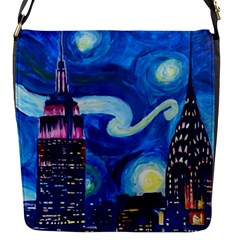 Starry Night In New York Van Gogh Manhattan Chrysler Building And Empire State Building Flap Closure Messenger Bag (s) by Sarkoni