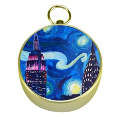 Starry Night In New York Van Gogh Manhattan Chrysler Building And Empire State Building Gold Compasses by Sarkoni