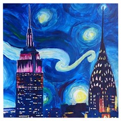 Starry Night In New York Van Gogh Manhattan Chrysler Building And Empire State Building Wooden Puzzle Square by Sarkoni