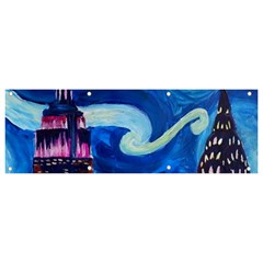 Starry Night In New York Van Gogh Manhattan Chrysler Building And Empire State Building Banner And Sign 9  X 3  by Sarkoni