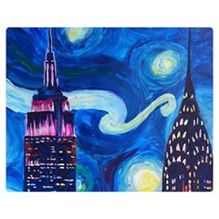 Starry Night In New York Van Gogh Manhattan Chrysler Building And Empire State Building Premium Plush Fleece Blanket (medium) by Sarkoni