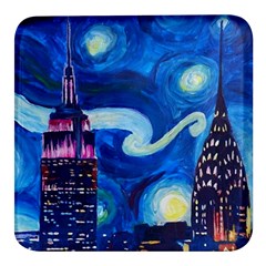 Starry Night In New York Van Gogh Manhattan Chrysler Building And Empire State Building Square Glass Fridge Magnet (4 Pack) by Sarkoni