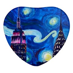 Starry Night In New York Van Gogh Manhattan Chrysler Building And Empire State Building Heart Glass Fridge Magnet (4 Pack) by Sarkoni