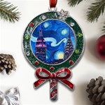 Starry Night In New York Van Gogh Manhattan Chrysler Building And Empire State Building Metal X Mas Lollipop with Crystal Ornament Front