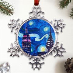 Starry Night In New York Van Gogh Manhattan Chrysler Building And Empire State Building Metal Large Snowflake Ornament