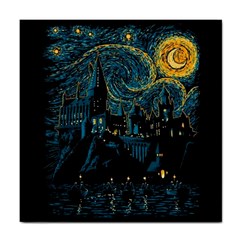 Castle Starry Night Van Gogh Parody Tile Coaster by Sarkoni