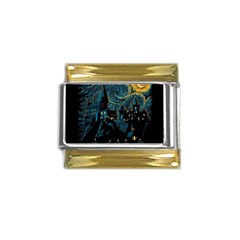 Castle Starry Night Van Gogh Parody Gold Trim Italian Charm (9mm) by Sarkoni