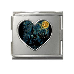 Castle Starry Night Van Gogh Parody Mega Link Heart Italian Charm (18mm) by Sarkoni