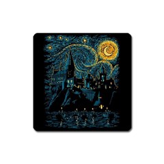 Castle Starry Night Van Gogh Parody Square Magnet by Sarkoni