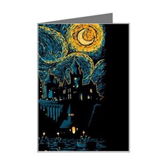 Castle Starry Night Van Gogh Parody Mini Greeting Card by Sarkoni