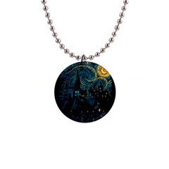 Castle Starry Night Van Gogh Parody 1  Button Necklace by Sarkoni