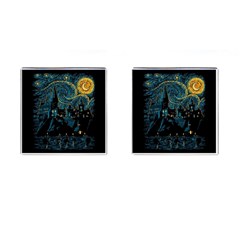 Castle Starry Night Van Gogh Parody Cufflinks (square) by Sarkoni