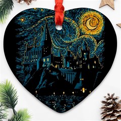 Castle Starry Night Van Gogh Parody Heart Ornament (two Sides) by Sarkoni