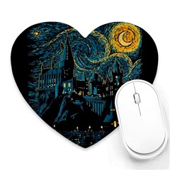 Castle Starry Night Van Gogh Parody Heart Mousepad by Sarkoni