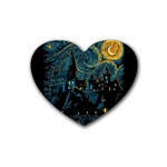 Castle Starry Night Van Gogh Parody Rubber Heart Coaster (4 pack) Front