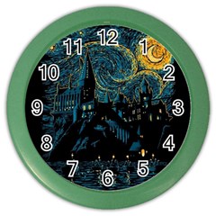 Castle Starry Night Van Gogh Parody Color Wall Clock by Sarkoni