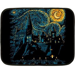 Castle Starry Night Van Gogh Parody Fleece Blanket (mini) by Sarkoni