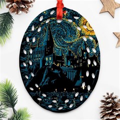 Castle Starry Night Van Gogh Parody Ornament (oval Filigree) by Sarkoni