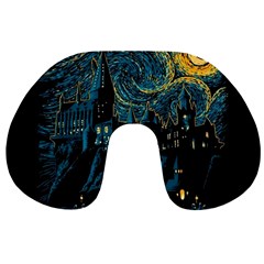 Castle Starry Night Van Gogh Parody Travel Neck Pillow by Sarkoni