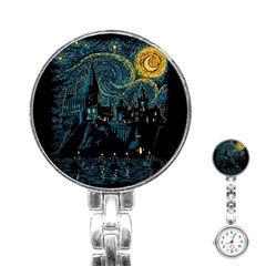 Castle Starry Night Van Gogh Parody Stainless Steel Nurses Watch by Sarkoni