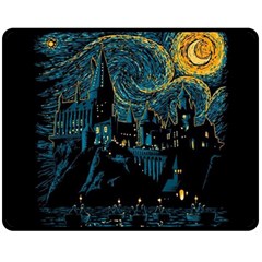 Castle Starry Night Van Gogh Parody Two Sides Fleece Blanket (medium) by Sarkoni