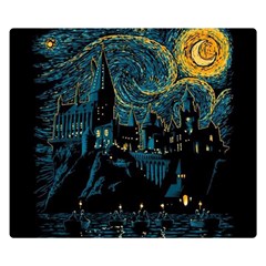 Castle Starry Night Van Gogh Parody Two Sides Premium Plush Fleece Blanket (small)