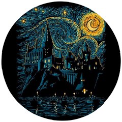 Castle Starry Night Van Gogh Parody Wooden Puzzle Round by Sarkoni