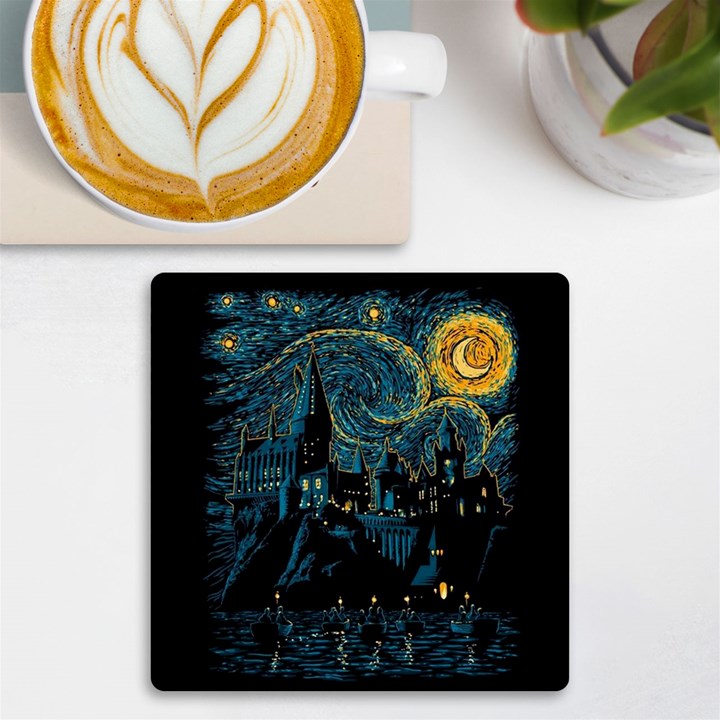 Castle Starry Night Van Gogh Parody UV Print Square Tile Coaster 