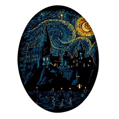 Castle Starry Night Van Gogh Parody Oval Glass Fridge Magnet (4 Pack) by Sarkoni