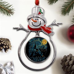 Castle Starry Night Van Gogh Parody Metal Snowman Ornament