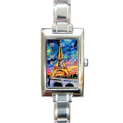 Eiffel Tower Starry Night Print Van Gogh Rectangle Italian Charm Watch by Sarkoni