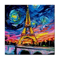 Eiffel Tower Starry Night Print Van Gogh Tile Coaster by Sarkoni