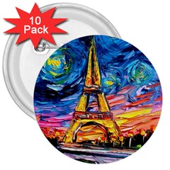 Eiffel Tower Starry Night Print Van Gogh 3  Buttons (10 Pack)  by Sarkoni