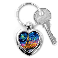 Eiffel Tower Starry Night Print Van Gogh Key Chain (heart)