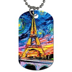 Eiffel Tower Starry Night Print Van Gogh Dog Tag (two Sides) by Sarkoni