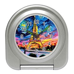 Eiffel Tower Starry Night Print Van Gogh Travel Alarm Clock by Sarkoni