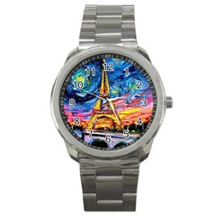 Eiffel Tower Starry Night Print Van Gogh Sport Metal Watch by Sarkoni