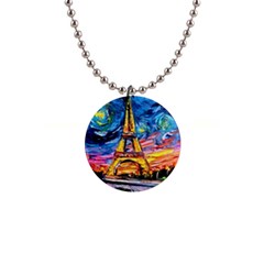 Eiffel Tower Starry Night Print Van Gogh 1  Button Necklace by Sarkoni