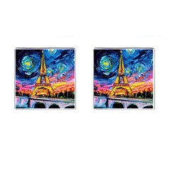 Eiffel Tower Starry Night Print Van Gogh Cufflinks (square) by Sarkoni